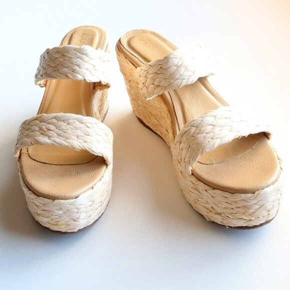 KAANAS Tenerife Light Raffia Platform Wedge Mule Sandals Summer Shoes Size 10 - Picture 5 of 16